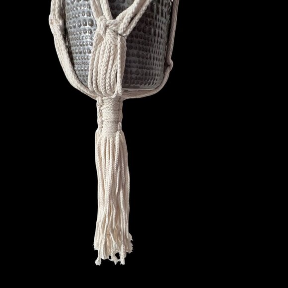 Handmade White Macramé Plant Hanger With Gray Ceramic‎ Pot Boho Hippie Fairy - Picture 6 of 15